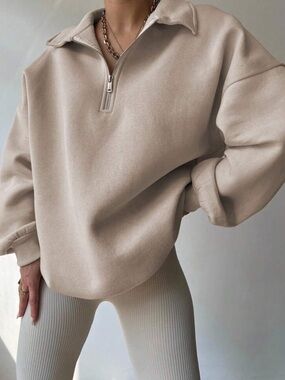 Oversized Half Zip Pullover Sweatshirt Apricot SHEIN Women’s XL Casual Lounge